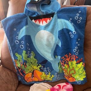 Kids Blue Shark Hooded Towel